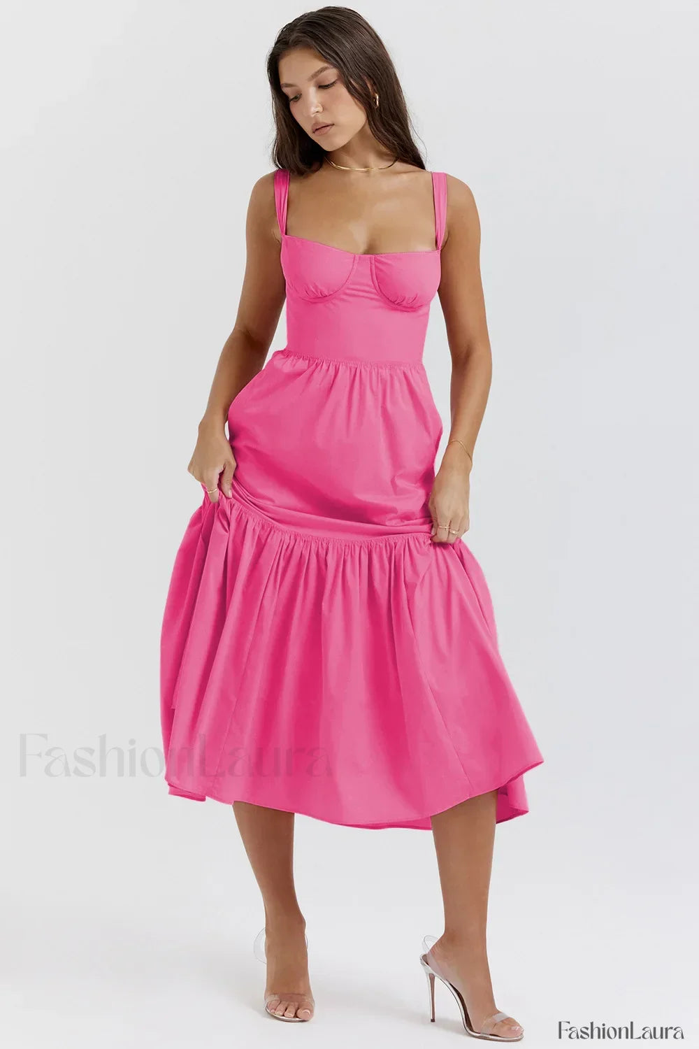 Strapless Bodycon Midi Floral Dress Rose Red / M