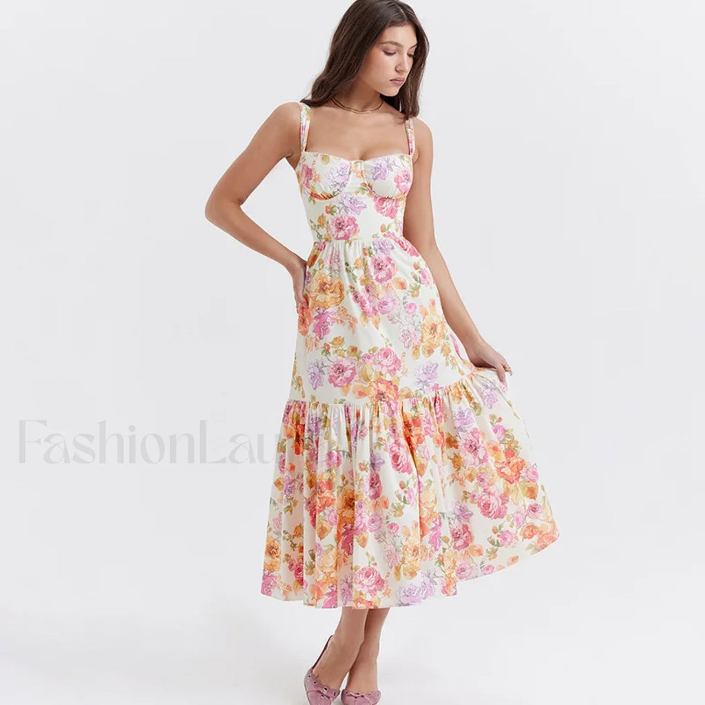 Strapless Bodycon Midi Floral Dress Yellow / M