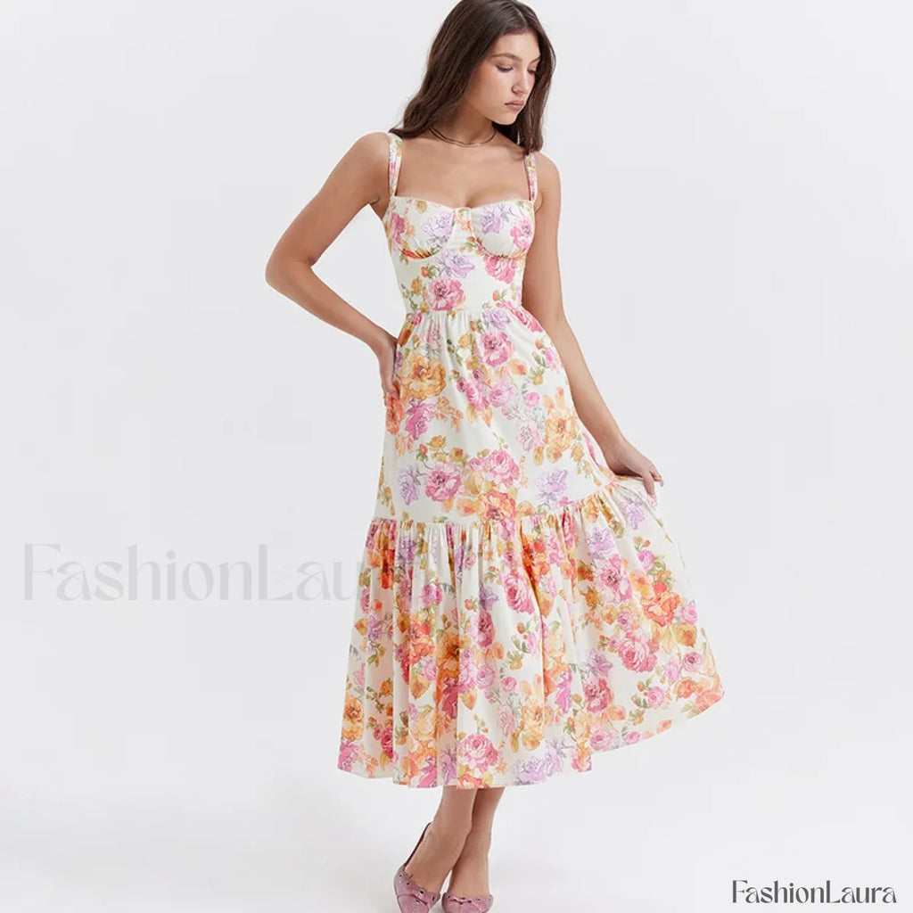 Strapless Bodycon Midi Floral Dress Yellow / M