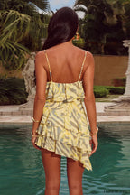 Strapless Floral Ruffled Vacation Mini Dress