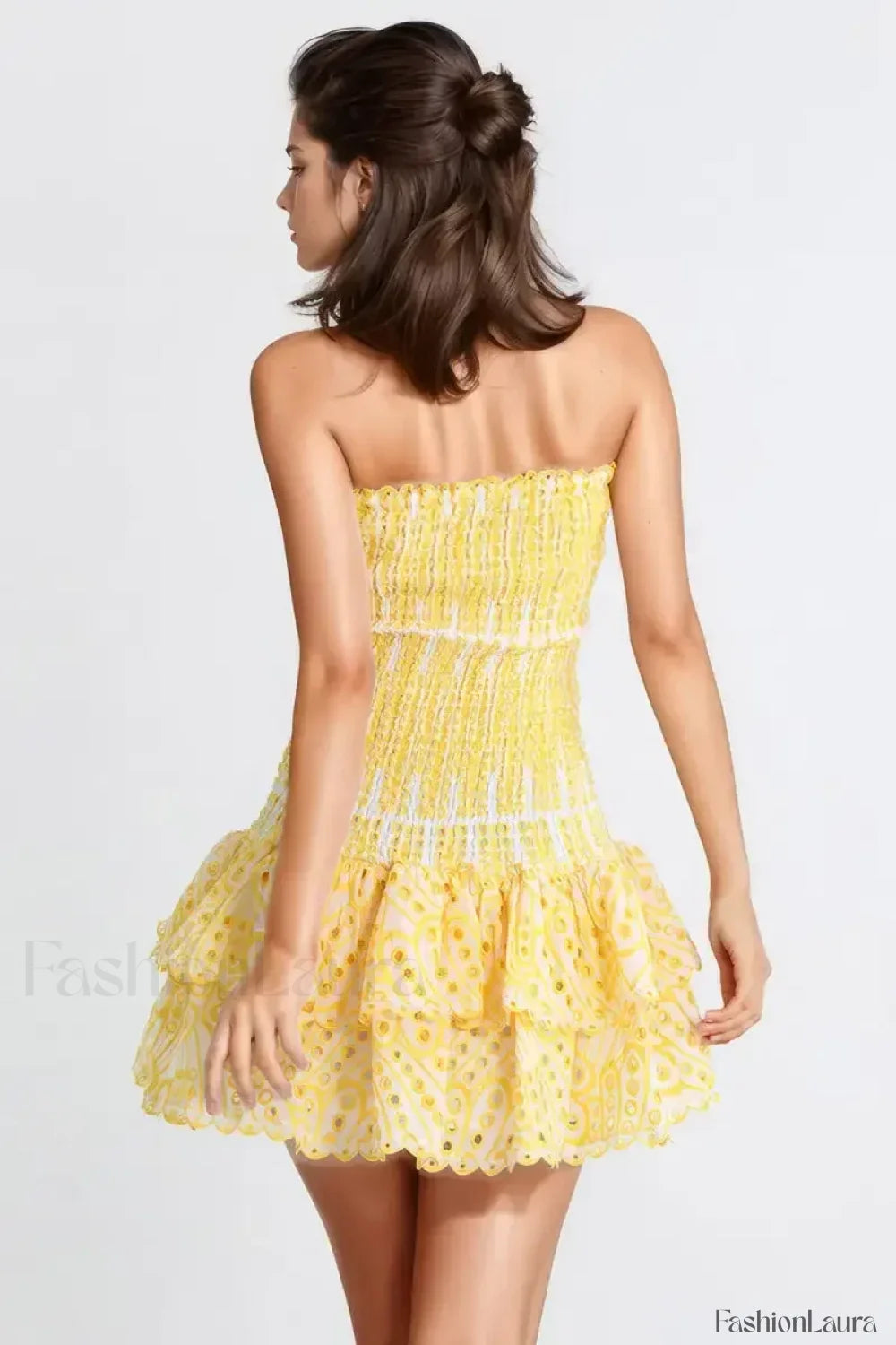 Strapless Flower Embroidery Mini Dress