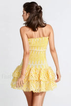 Strapless Flower Embroidery Mini Dress
