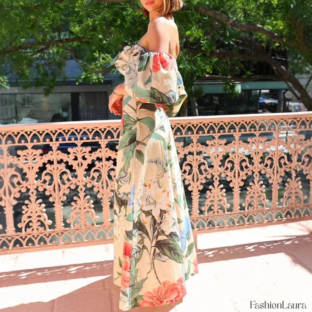 Strapless High Waist Floral Dress