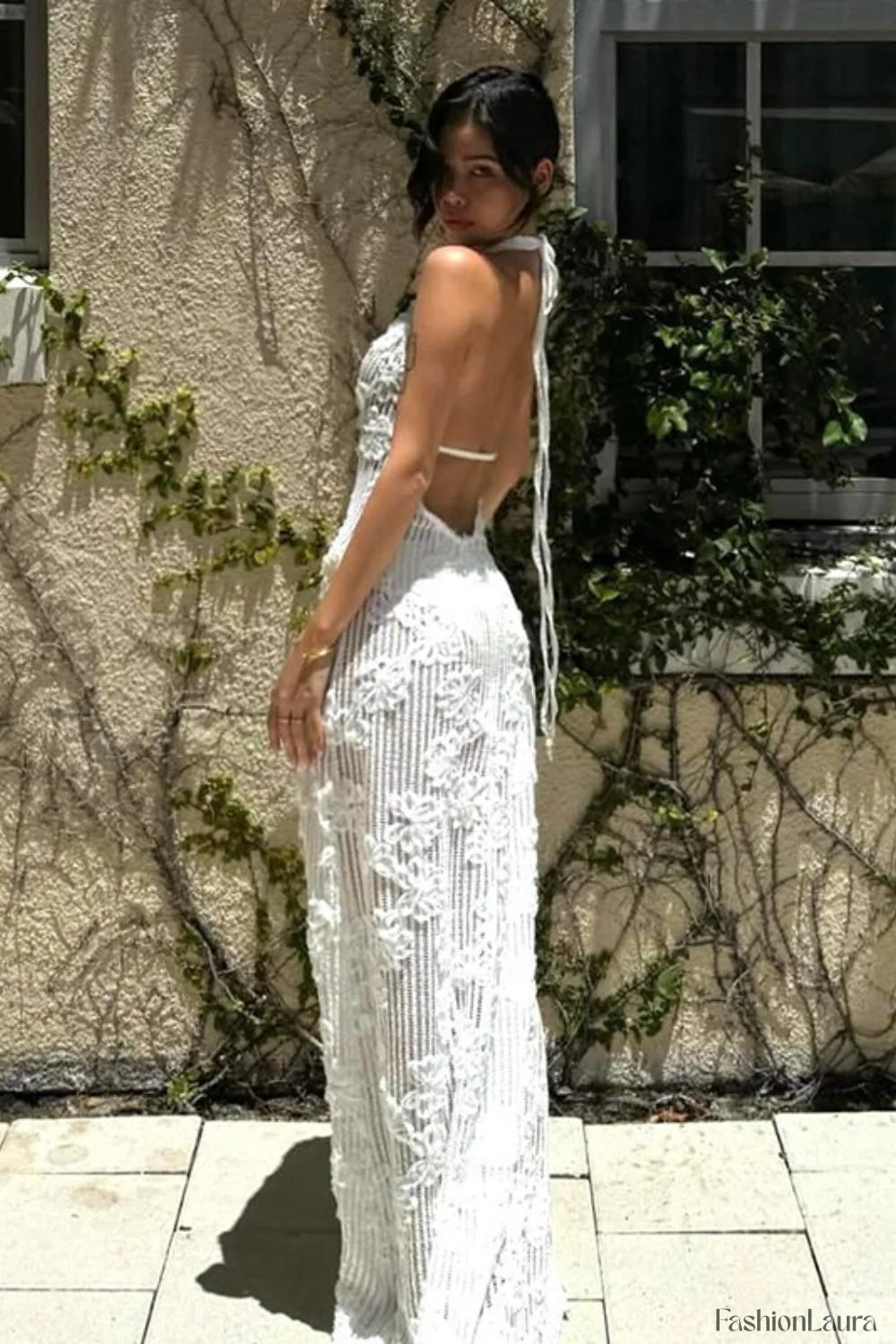 Strapless Jacquard Halter Bodycon Maxi Dress