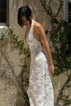 Strapless Jacquard Halter Bodycon Maxi Dress