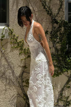 Strapless Jacquard Halter Bodycon Maxi Dress