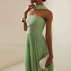 Strapless Pleat Chiffon Maxi Dress