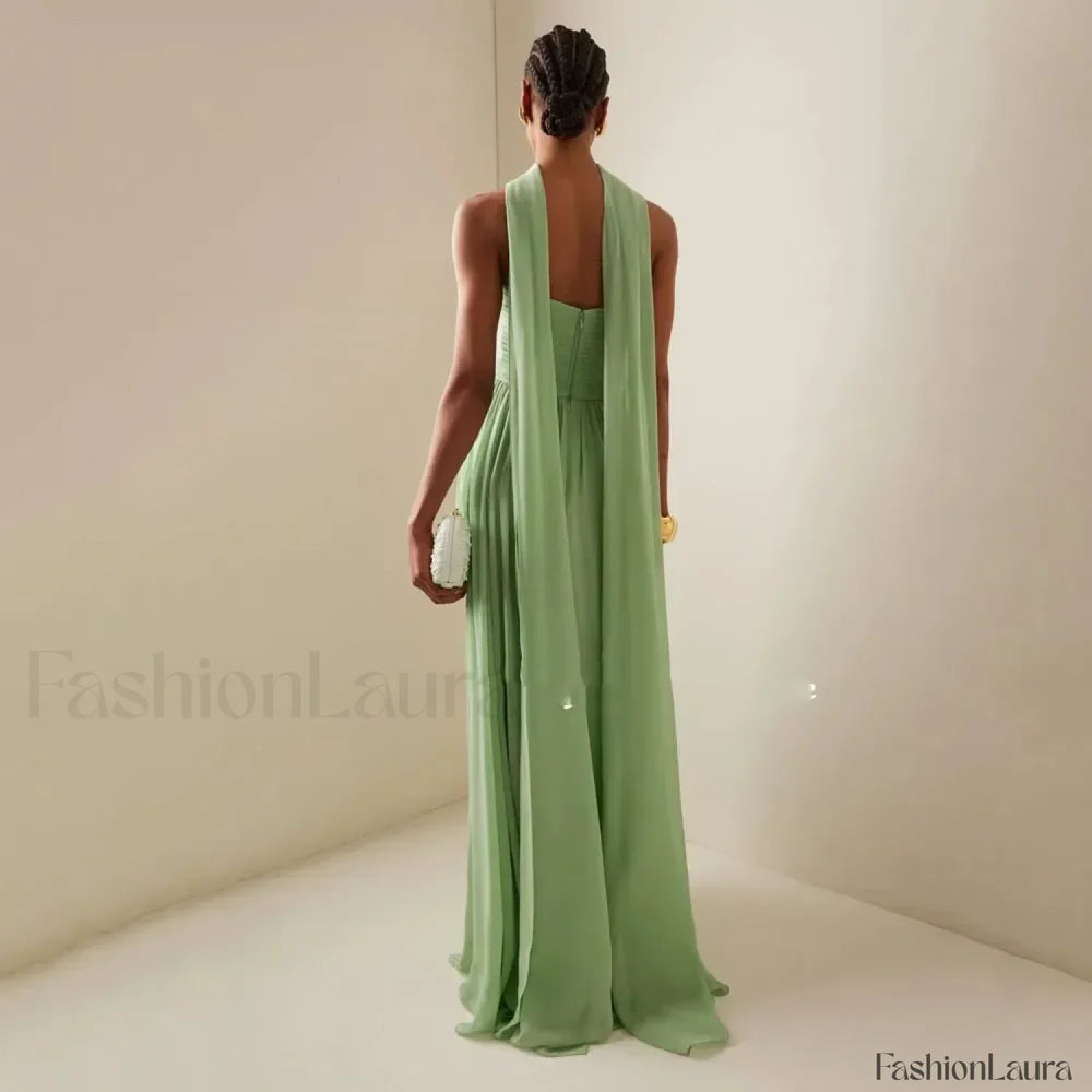 Strapless Pleat Chiffon Maxi Dress