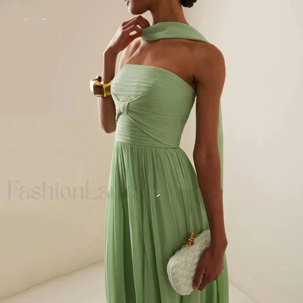 Strapless Pleat Chiffon Maxi Dress