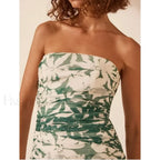 Strapless Pleated Chiffon Floral Dress
