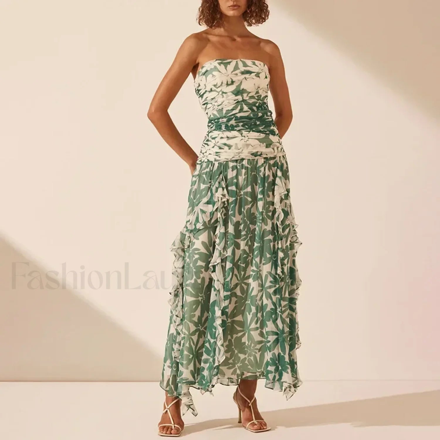 Strapless Pleated Chiffon Floral Dress Secondary image
