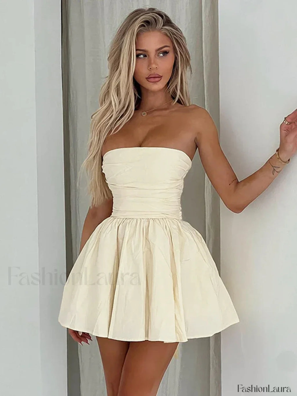 Strapless Ruffle Bodycon Mini Dress Yellow / S