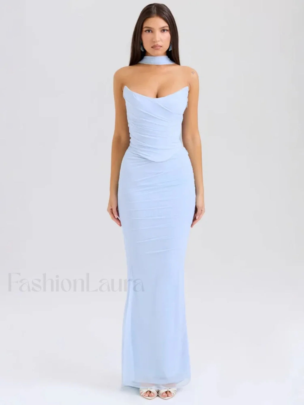 Strapless Skirt Two Piece Maxi Dress Blue / XS