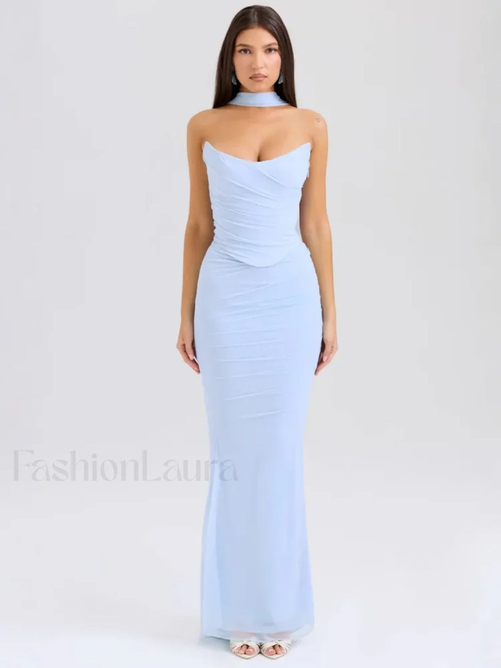 Strapless Skirt Two Piece Maxi Dress Blue / XS