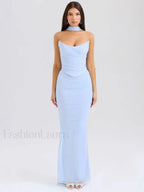 Strapless Skirt Two Piece Maxi Dress Blue / XS