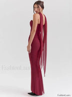 Strapless Skirt Two Piece Maxi Dress Burgundy / XS
