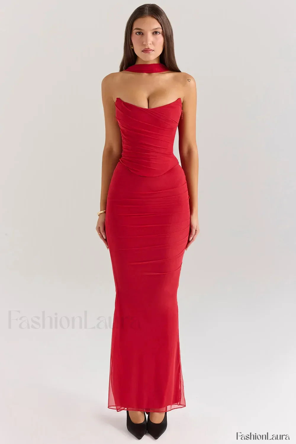 Strapless Skirt Two Piece Maxi Dress Red / XS