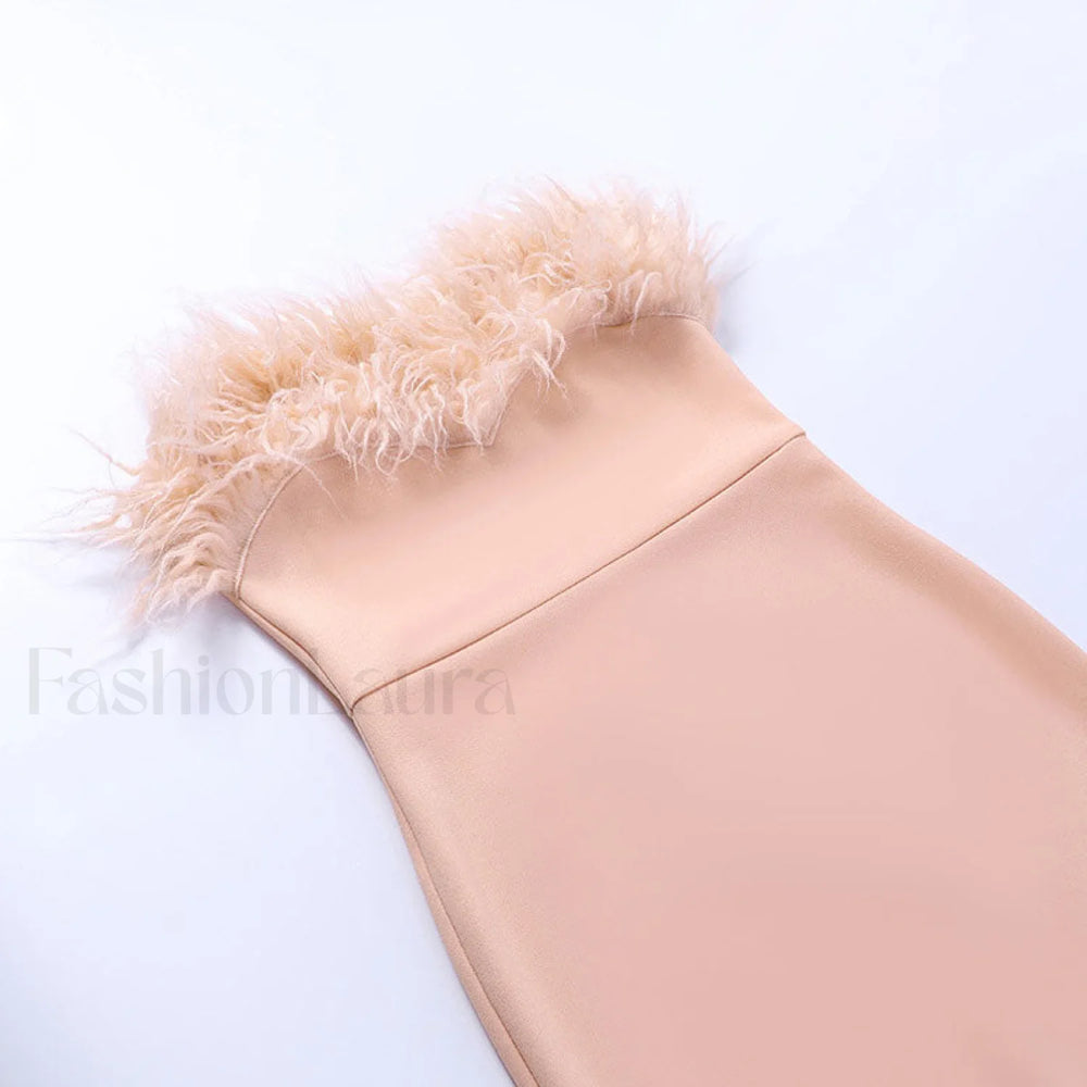 Strapless Slit Bodycon Cocktail Midi Dress Pink L / Pink Party Dresses L