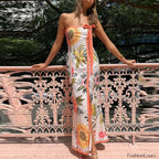 Strapless Split Floral Dress 01 Print / S