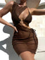 Strappy Halter Cover Up Three Piece Set Brown / S
