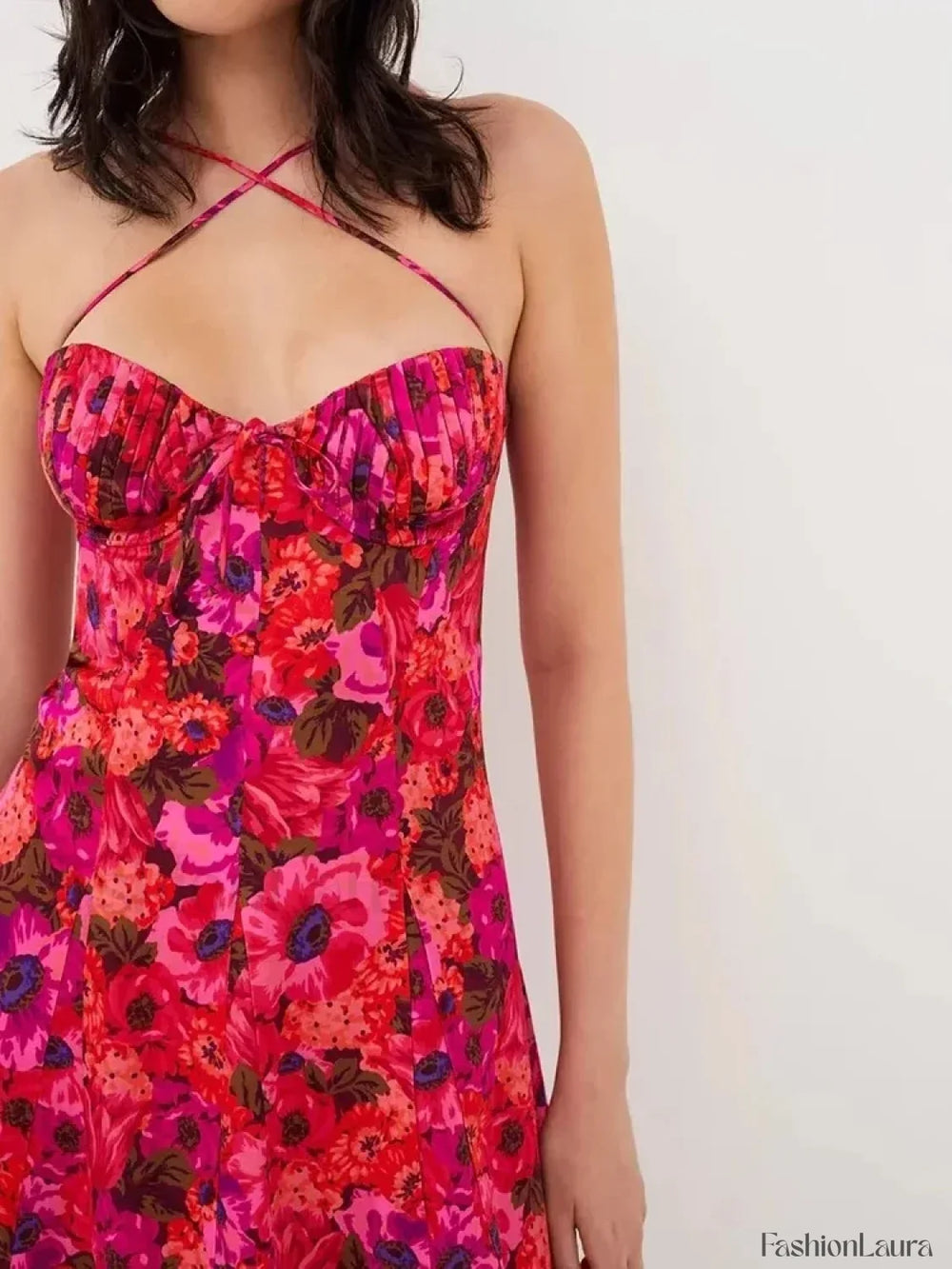 Strappy Ruffled Halter Floral Dress