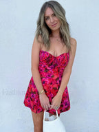 Strappy Ruffled Halter Floral Dress
