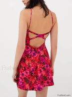 Strappy Ruffled Halter Floral Dress
