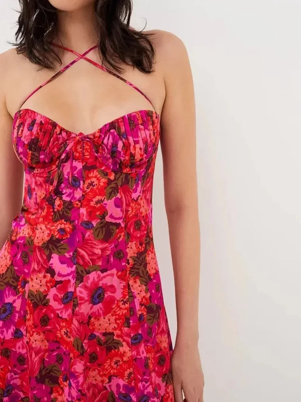 Strappy Ruffled Halter Floral Dress