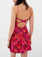 Strappy Ruffled Halter Floral Dress