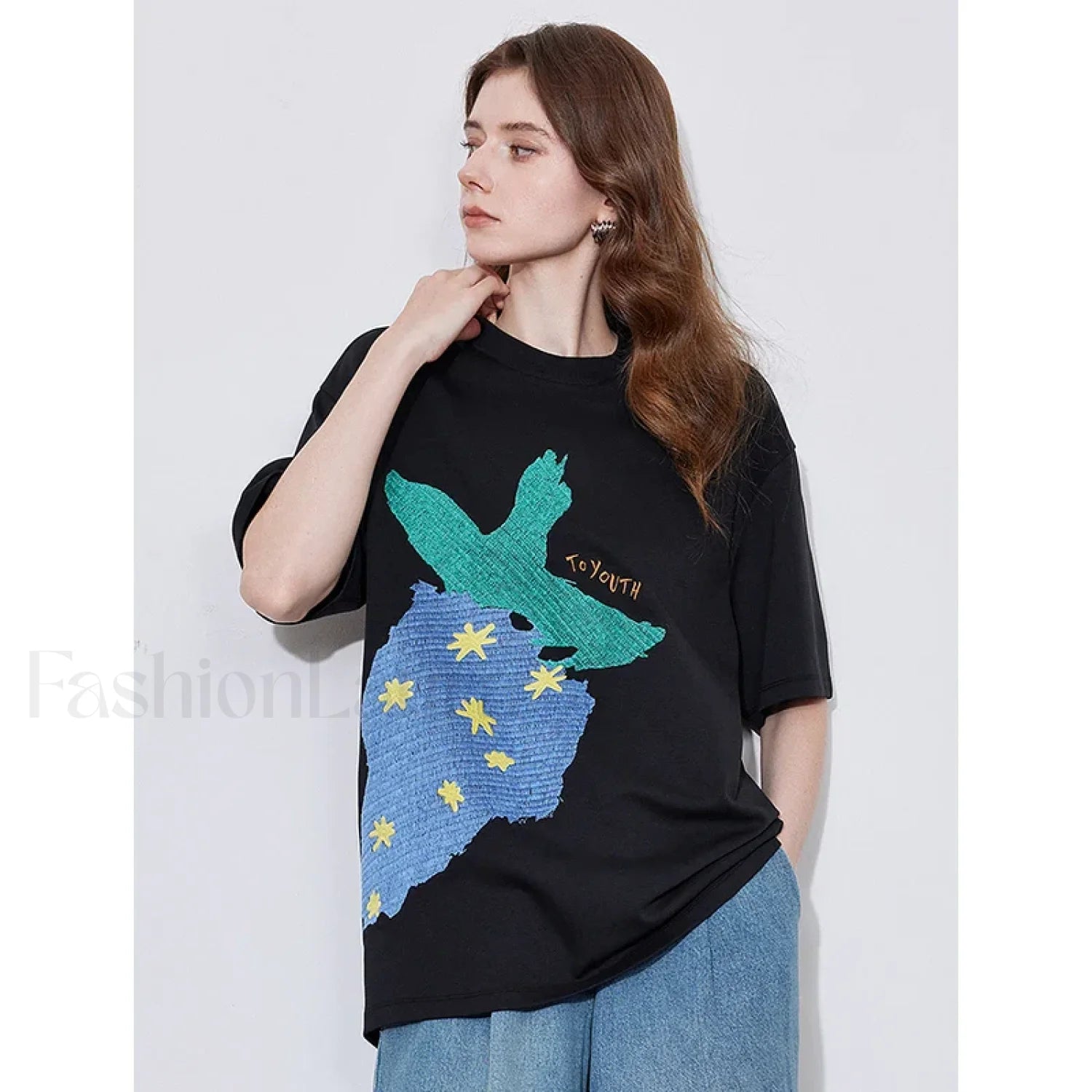Strawberry Embroidered Loose T Shirt Black / S Main image
