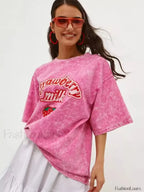 Strawberry Rose Red Print Oversized T Shirt