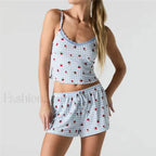 Strawberry Soft Fabric Lace Trim Cami Shorts Two Piece Set