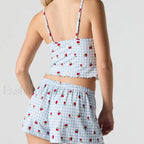 Strawberry Soft Fabric Lace Trim Cami Shorts Two Piece Set