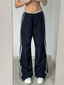 Street Ribbon Contrast Color Wide Leg Pants Blue / S Pants