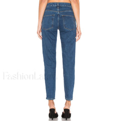 Street Style High Waist Faded Trim Skinny Leg Jeans Blue L / Blue Jeans