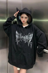 Streetwear Harajuku Hooded Zipper Hoodie Black / L
