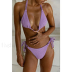 String Solid Two Piece Bikini Set