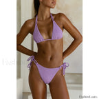 String Solid Two Piece Bikini Set purple / S