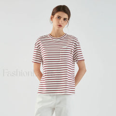 Stripe Cotton Crop Top Casual T Shirt