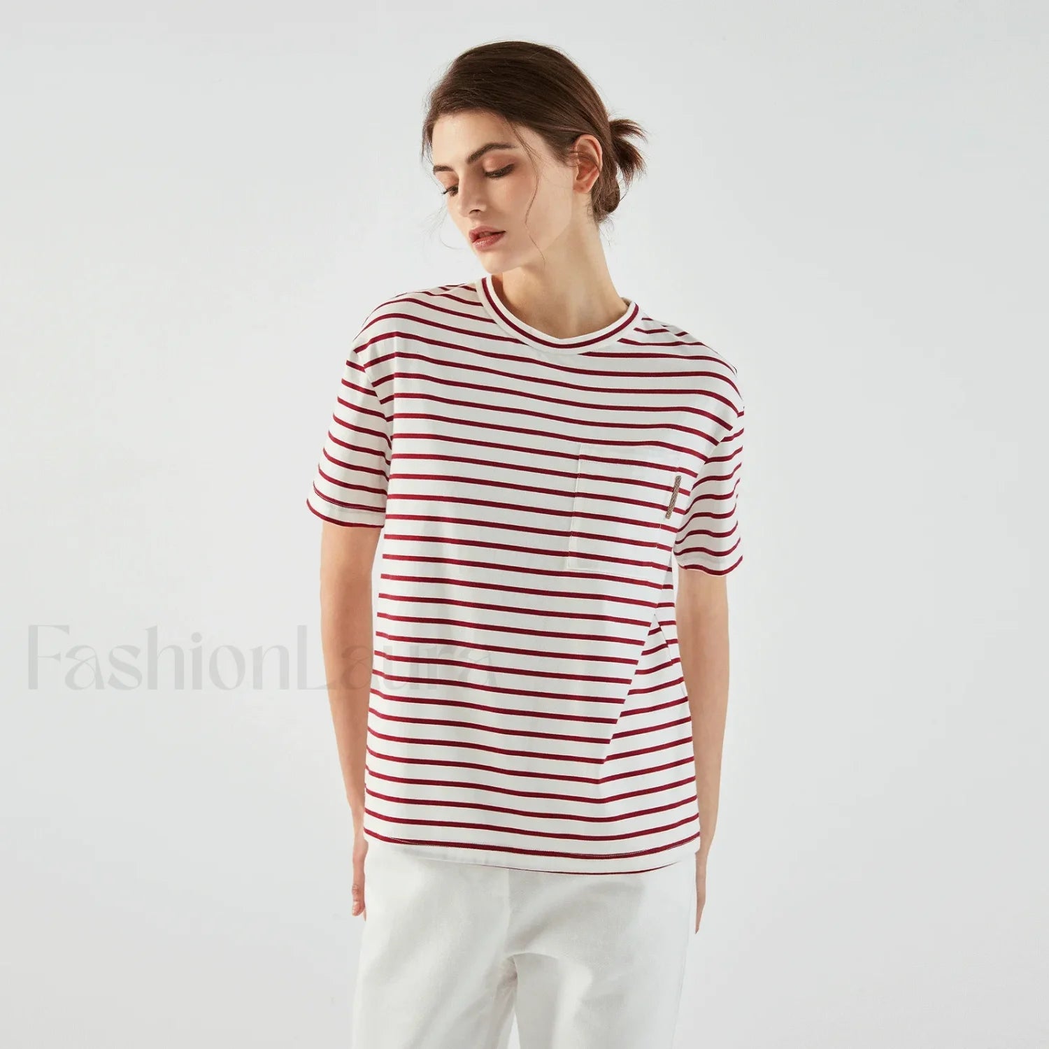 Stripe Cotton Crop Top Casual T-Shirt Secondary image
