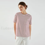 Stripe Cotton Crop Top Casual T Shirt