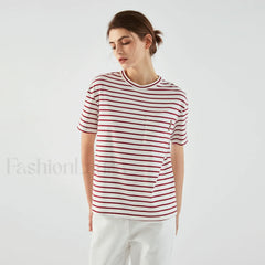 Stripe Cotton Crop Top Casual T Shirt