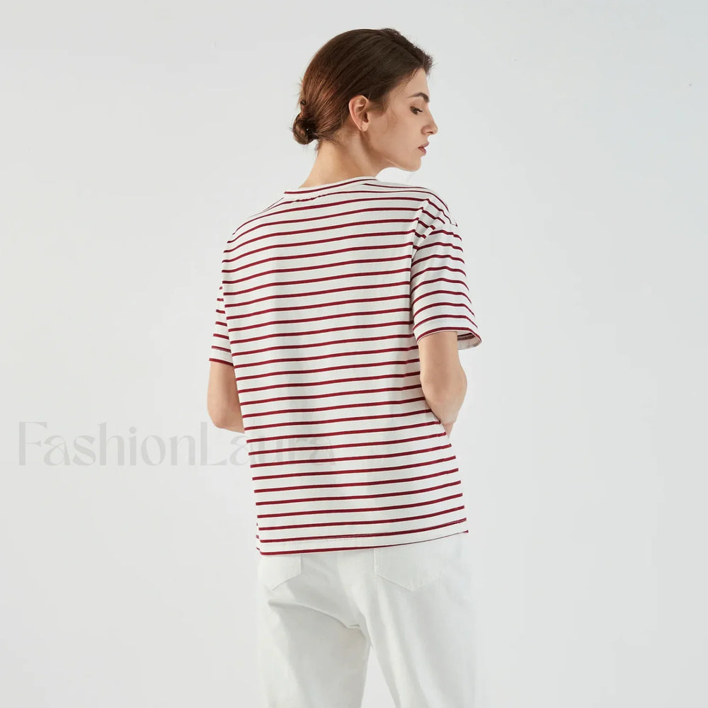 Stripe Cotton Crop Top Casual T Shirt