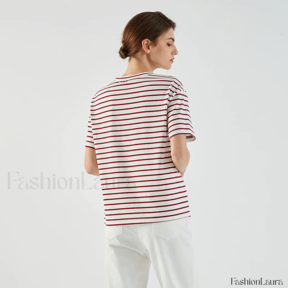 Stripe Cotton Crop Top Casual T Shirt