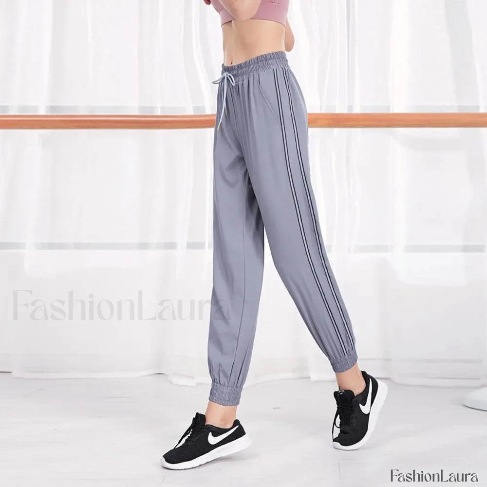 Stripe Quick Dry Reflective Outdoor Sweatpants GRAY / S