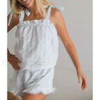 Striped Bow Ruffle Shorts Two Piece Set