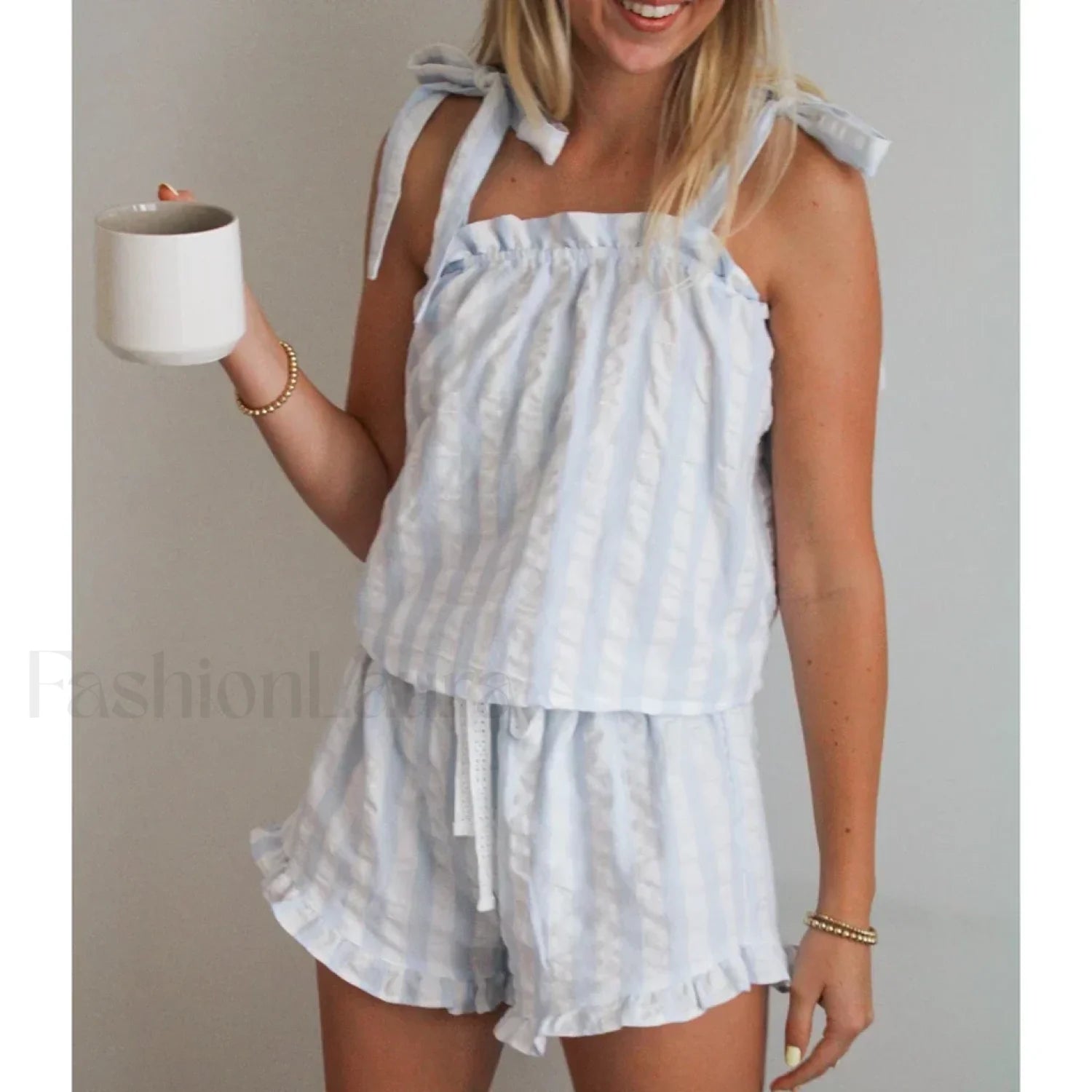 Striped Bow Ruffle Shorts Two Piece Set Secondary image