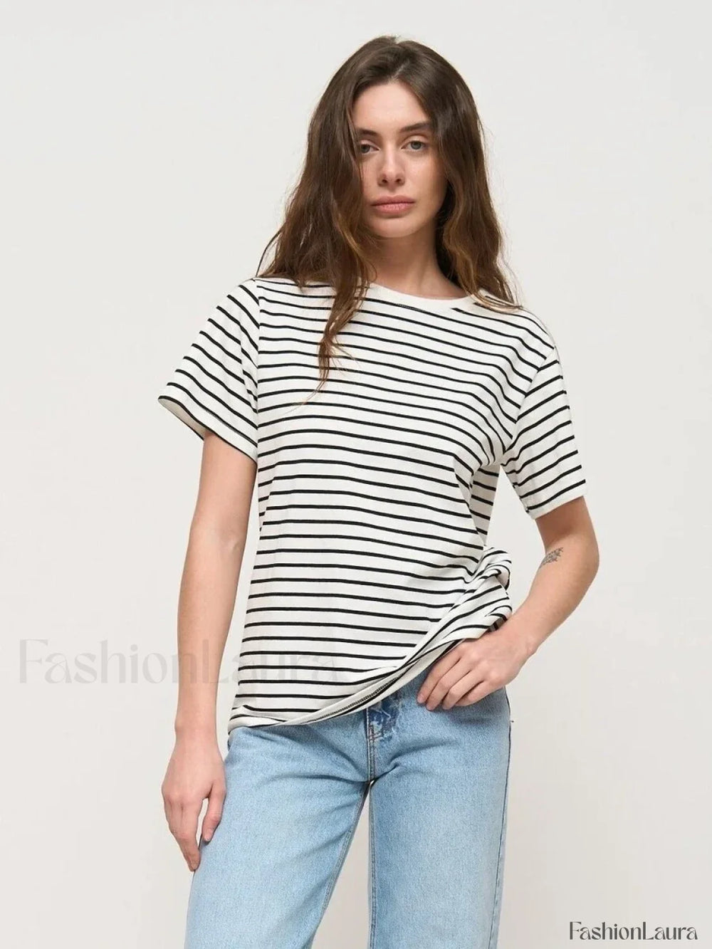 Striped Cotton Knitted Casual T Shirt