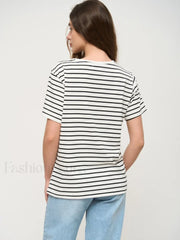 Striped Cotton Knitted Casual T Shirt