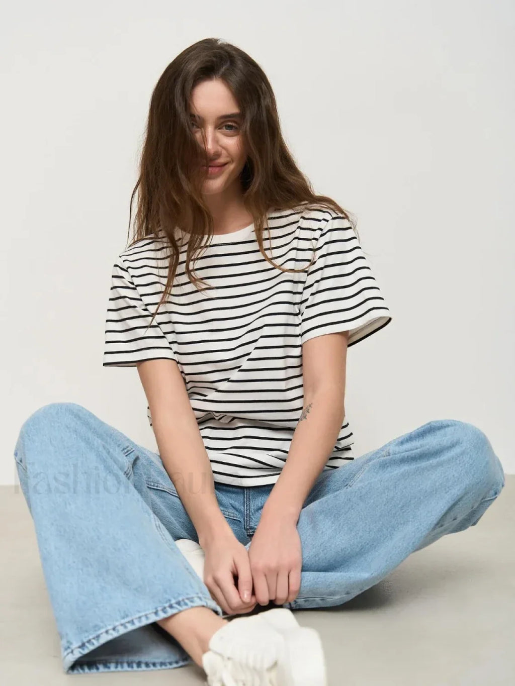 Striped Cotton Knitted Casual T Shirt Black / S